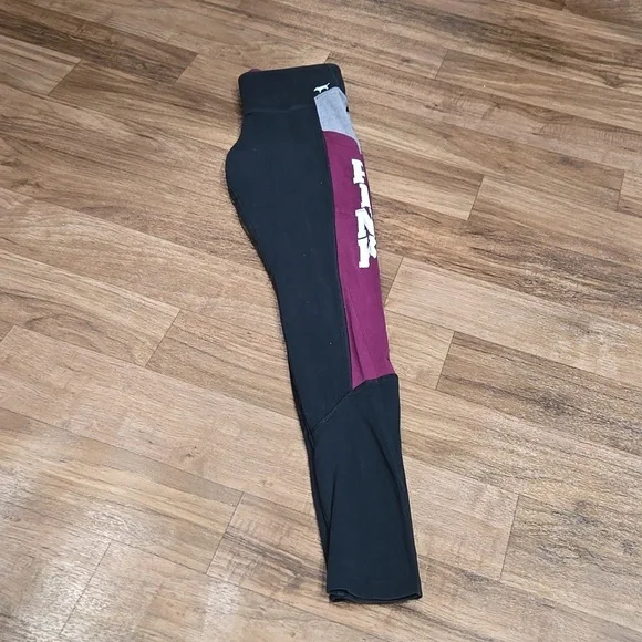 VS PINK MAROON/BLACK/GREY COLORBLOCKED YOGA PANTS SIZE XS - Picture 3 of 11
